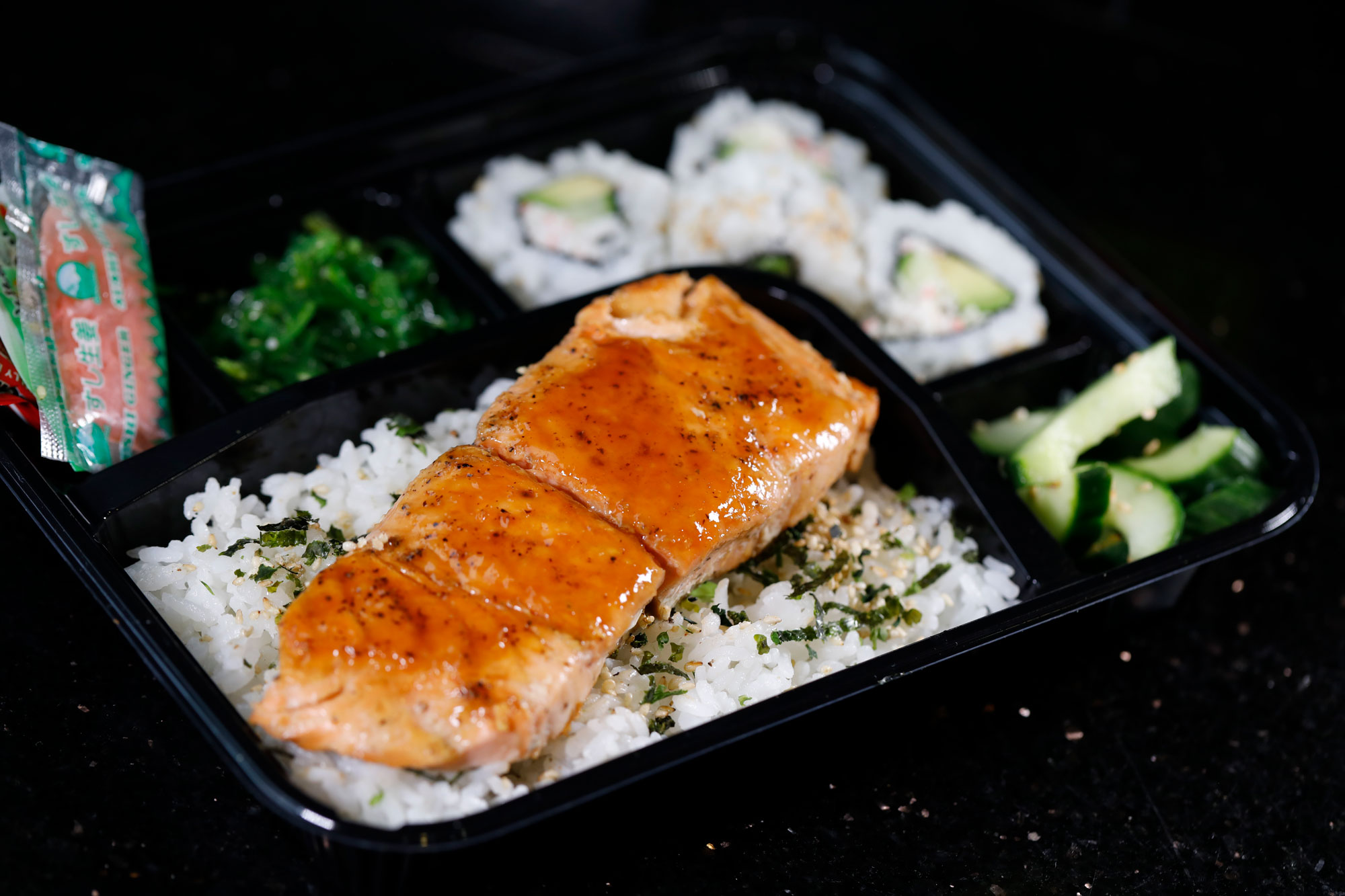 SEA Hachi-ko Plated Food (salmon, rice and california rolls)