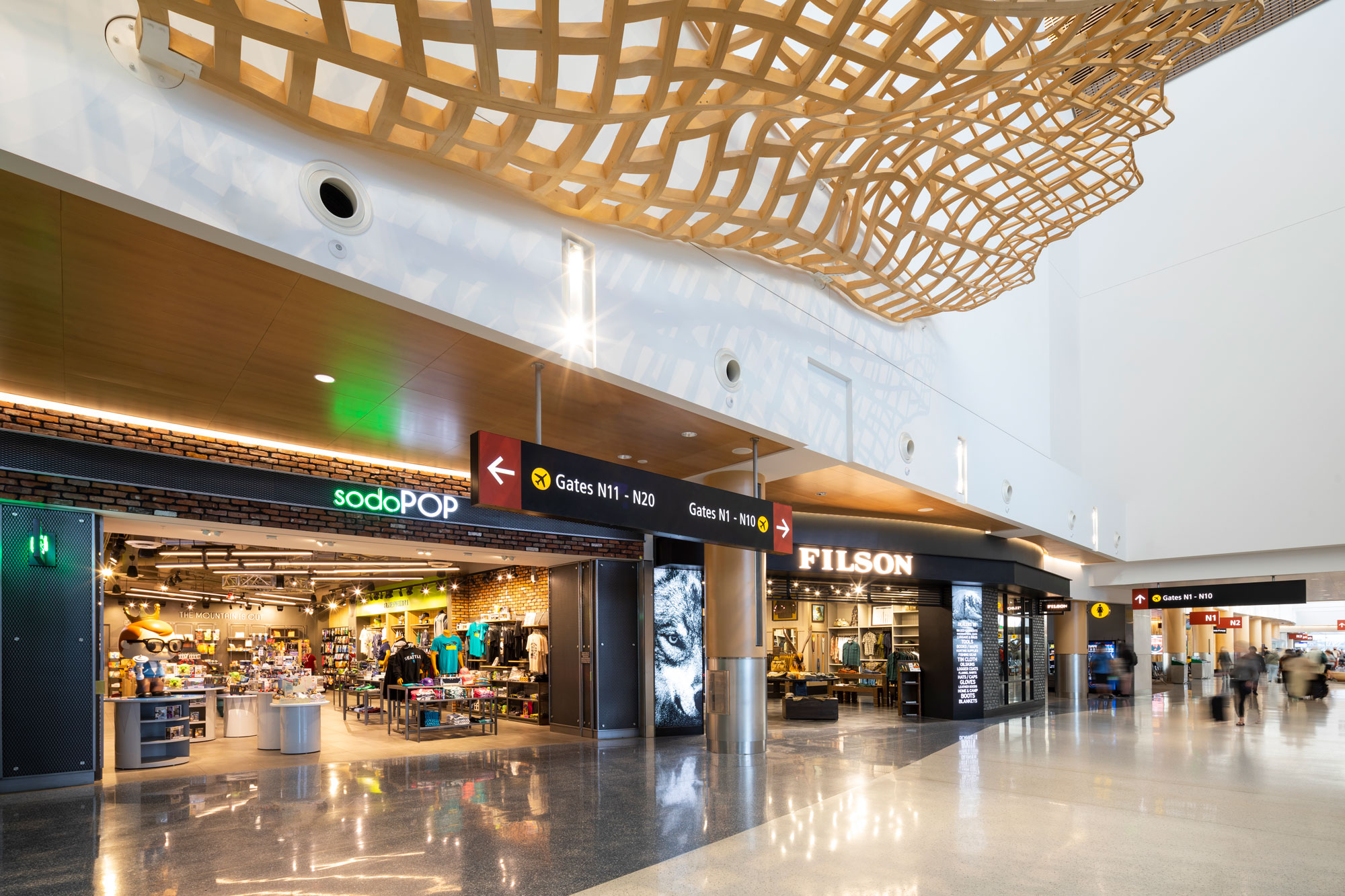 SEA Airport - sodoPOP and Filson store fronts in the North Concourse