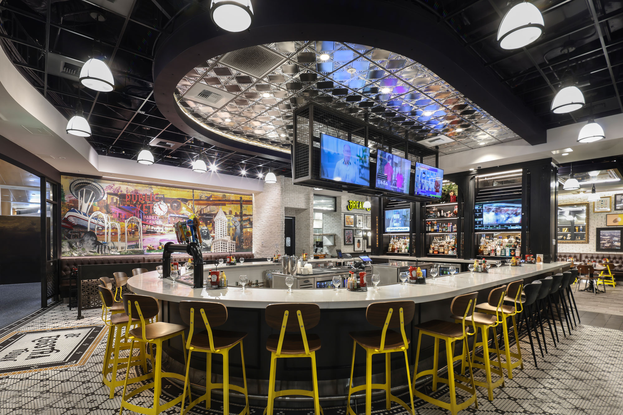 SEA Airport Bad Egg Breakfast Bar interior view with bar seating