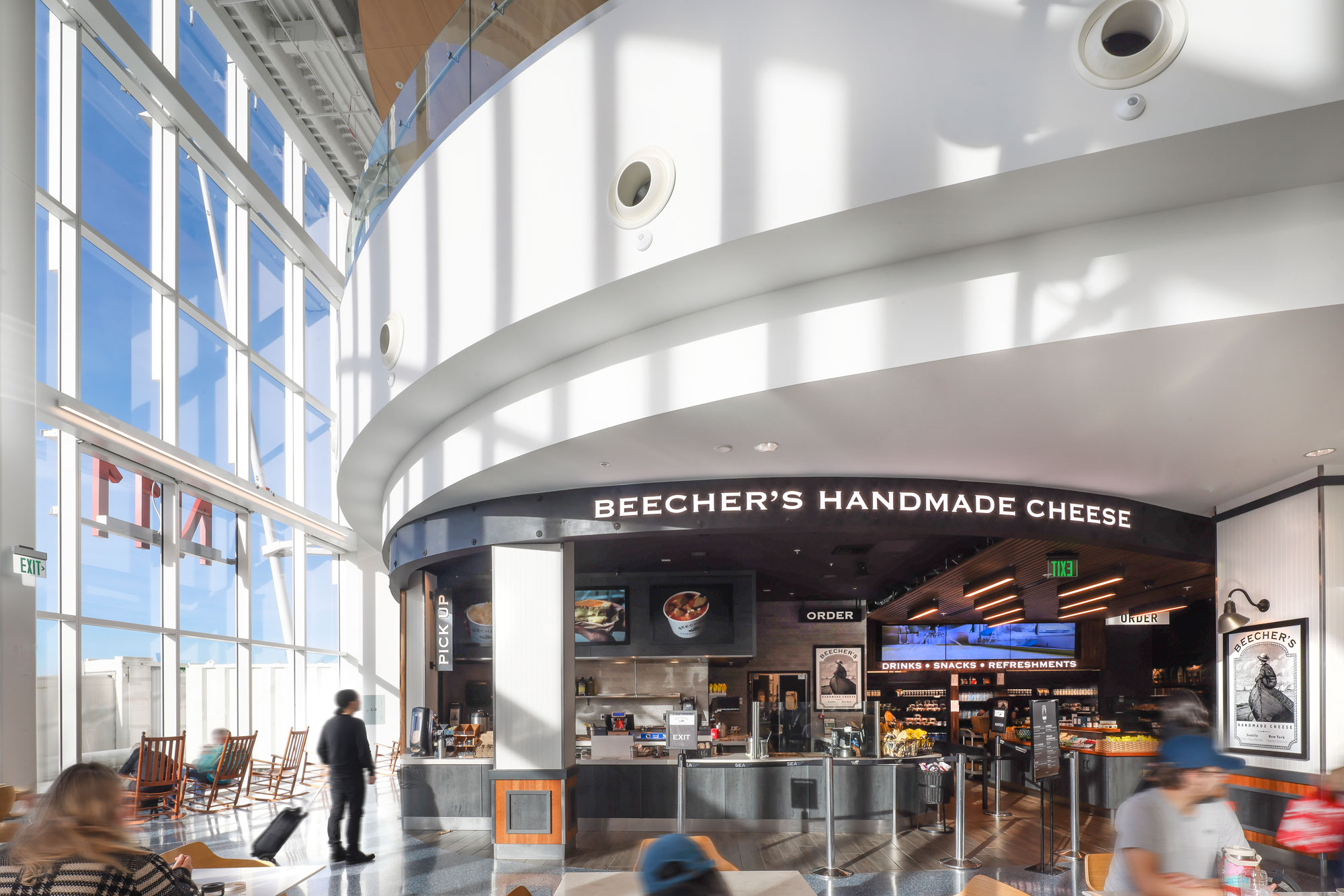 SEA Airport Beecher's Handmade Cheese exterior with floor to ceiling windows