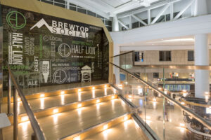 SEA BrewTop Social designed wall and view of the Central Terminal