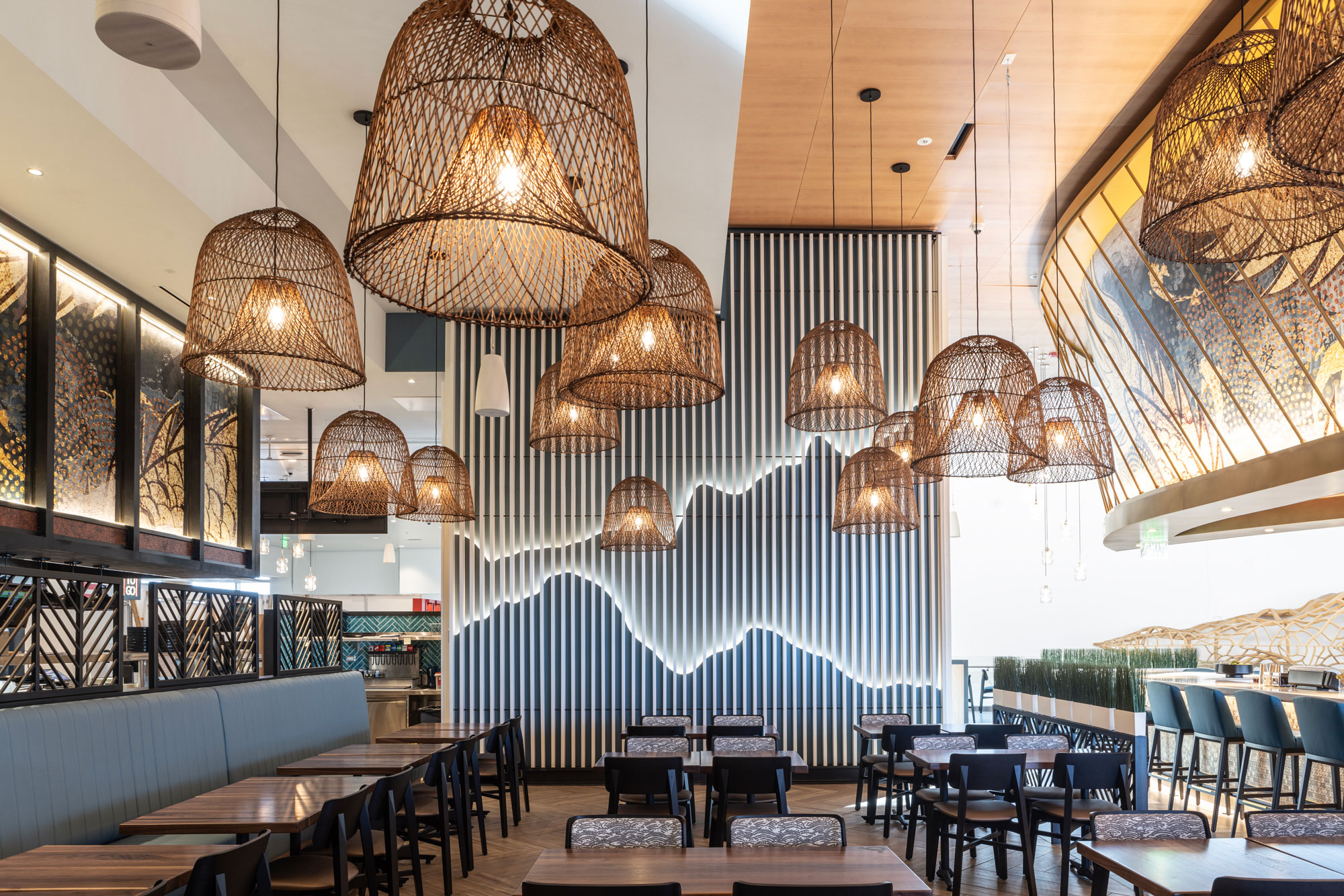 SEA Airport P.F. Chang's seating area with ceiling lights