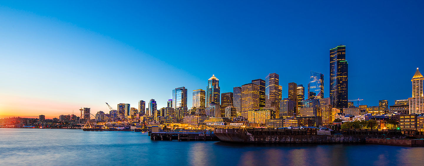Seattle City View with Skyline and Space Needle & Ferris Wheel in the background