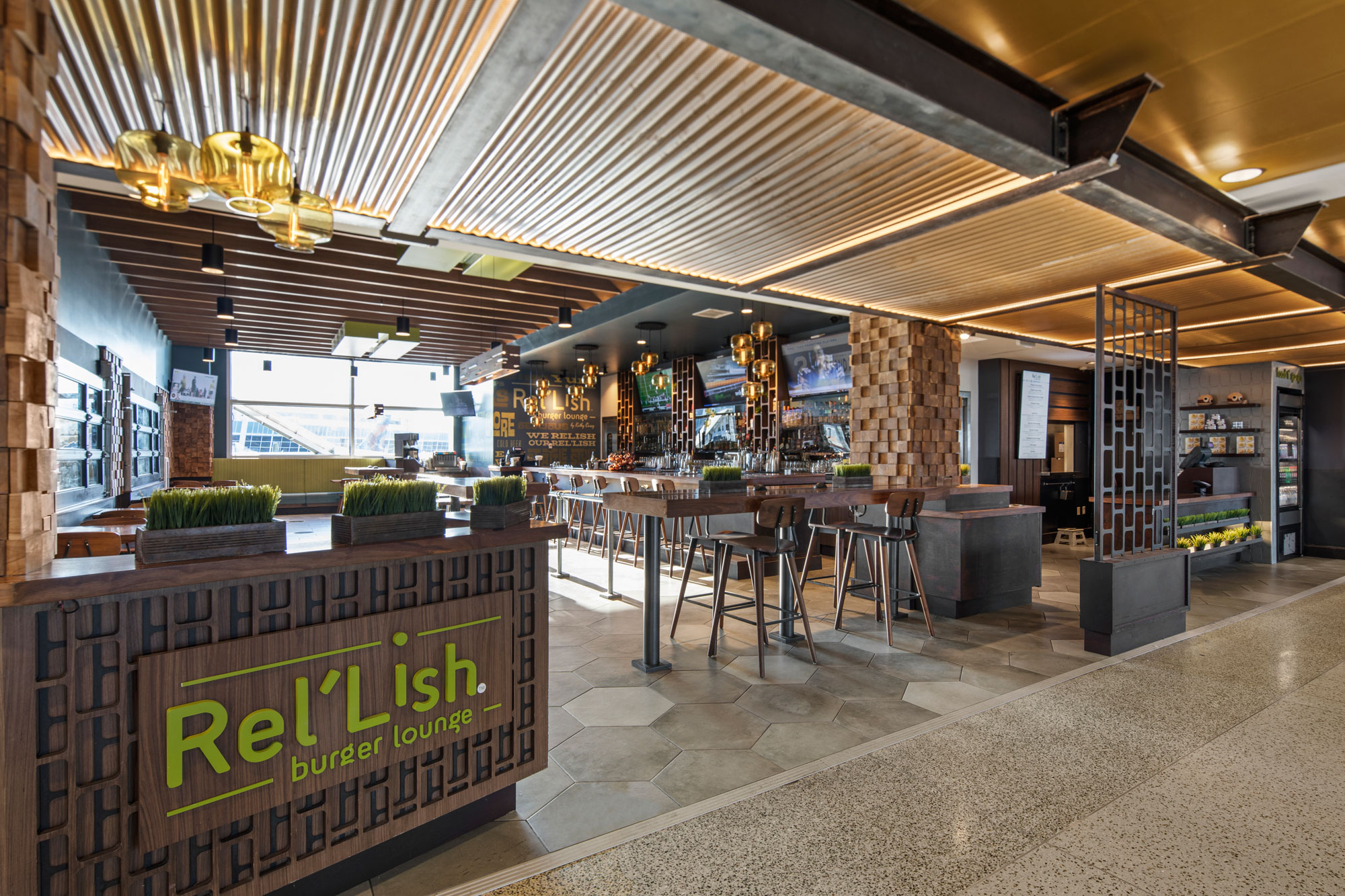 SEA Rel'Lish Burger Lounge Seating and Bar View