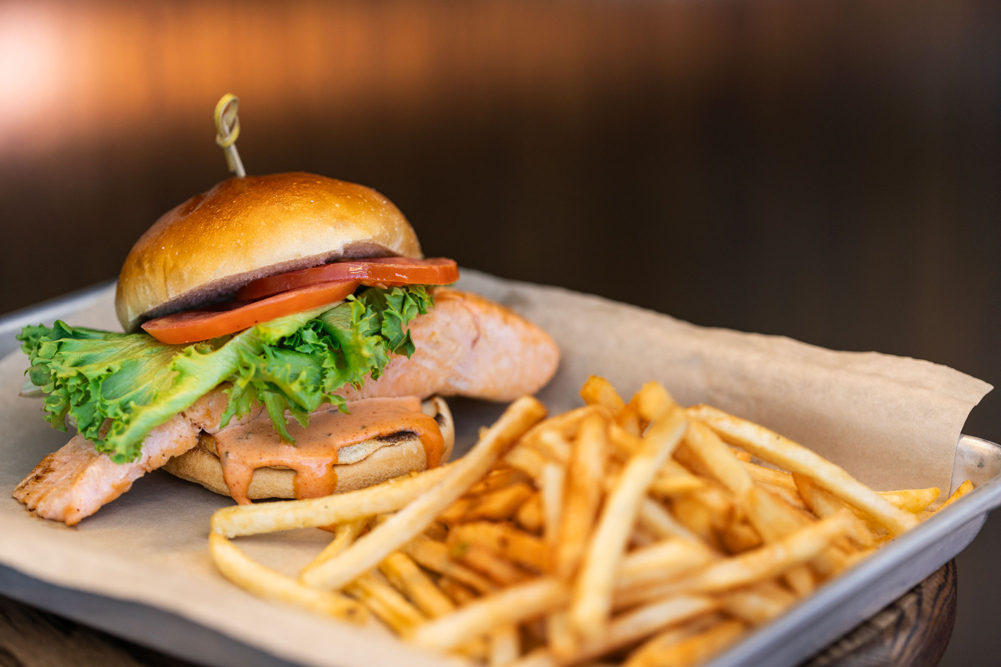 Open Space Tap Room fish sandwich and fries