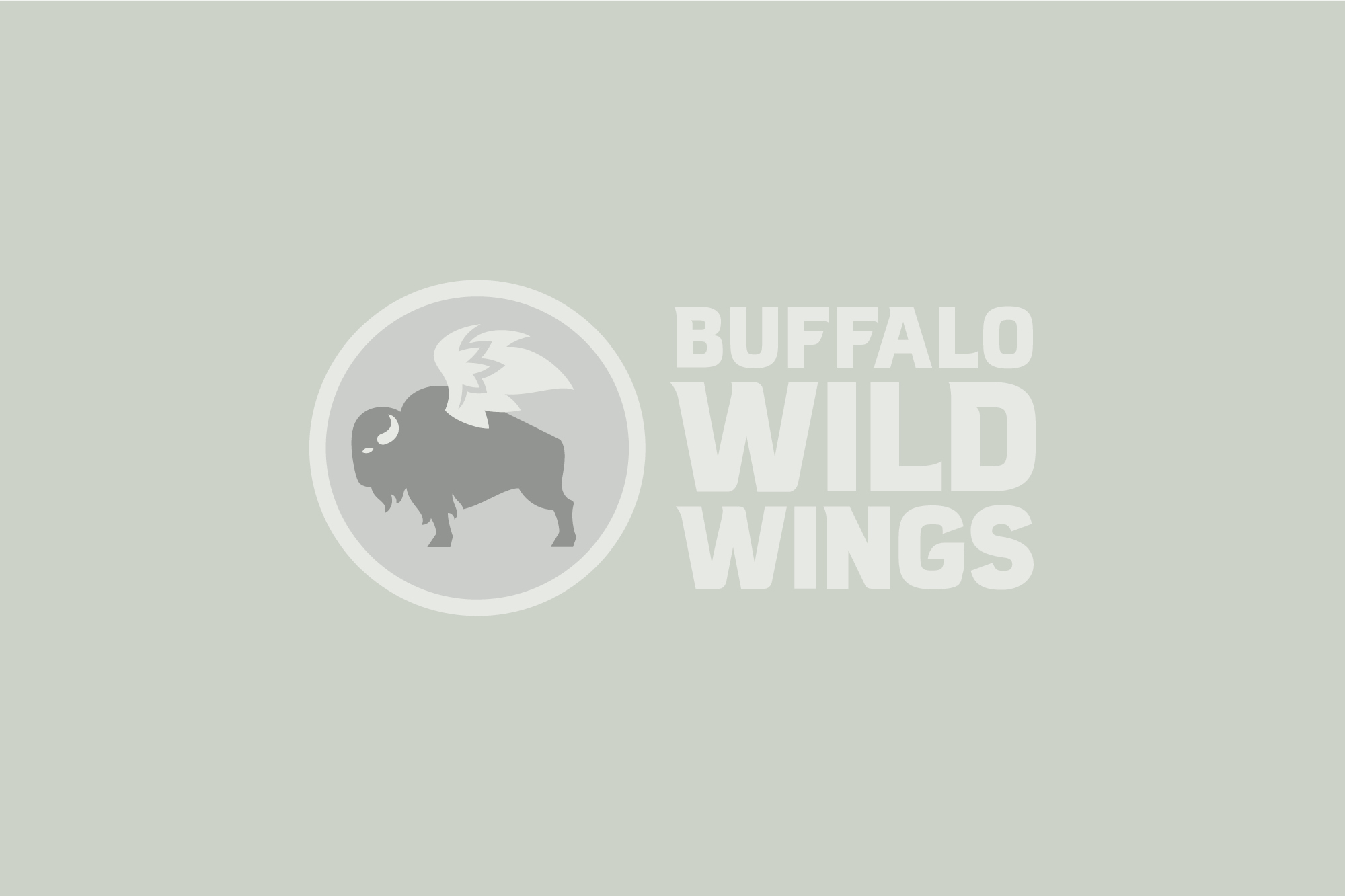 Buffalo Wild Wings inverted white logo on green/grey background