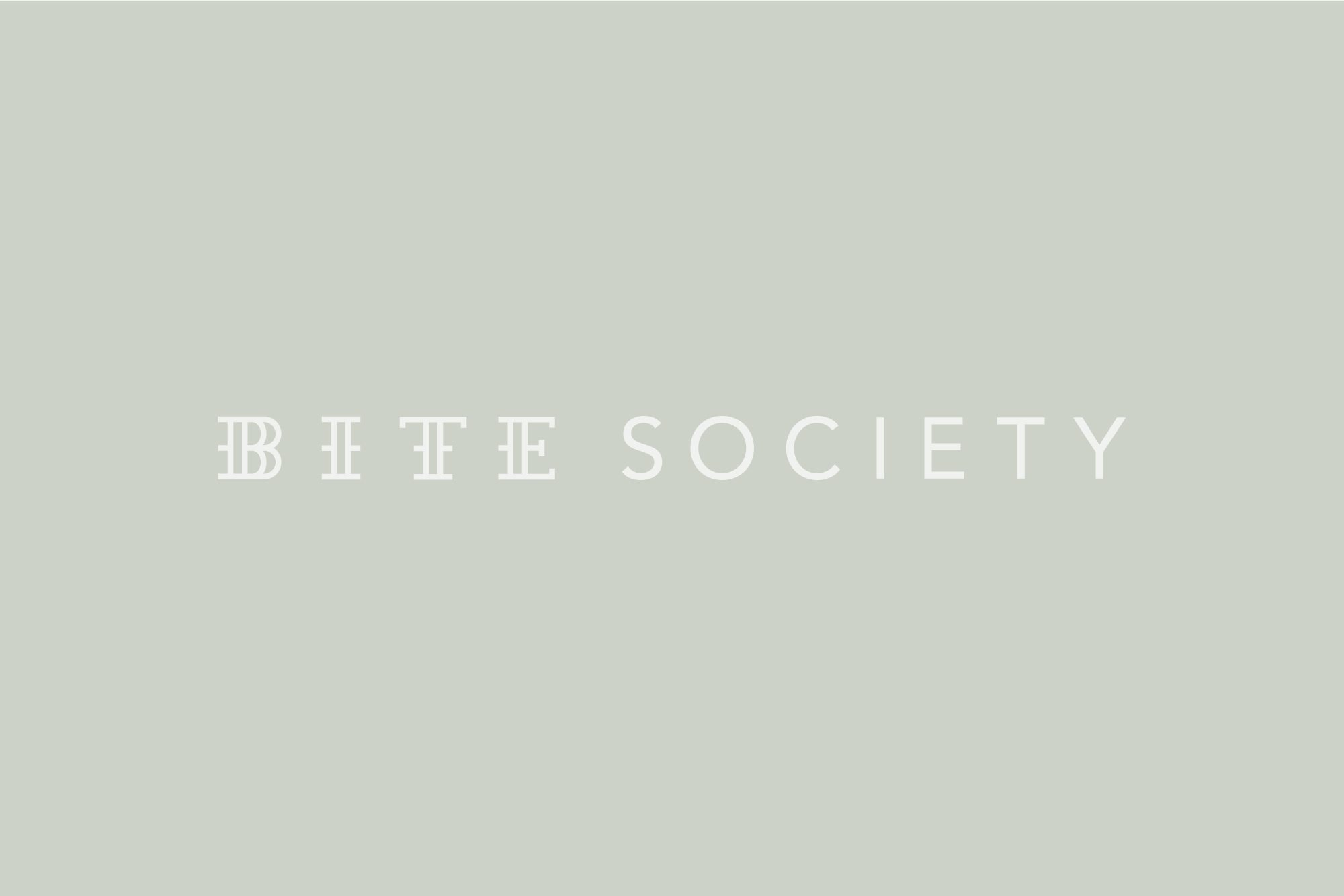 Bite Society inverted white logo on green/grey background