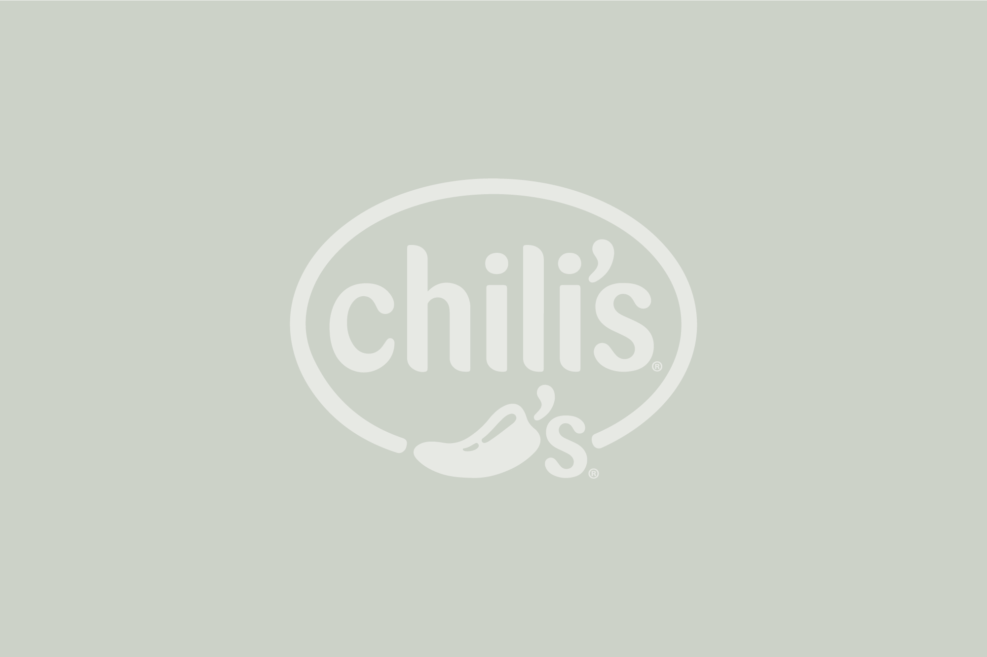 Chili's inverted white logo on green/grey background