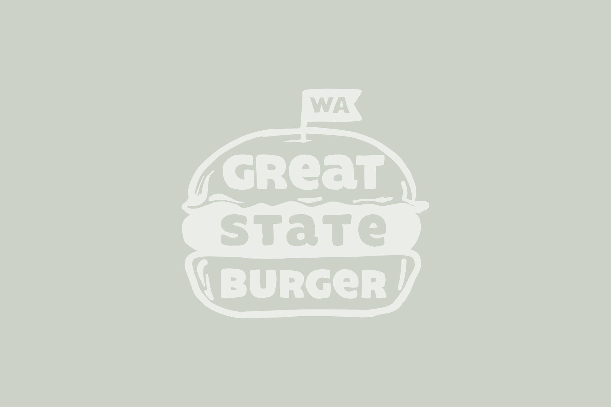 Great State Burger inverted white logo on green/grey background
