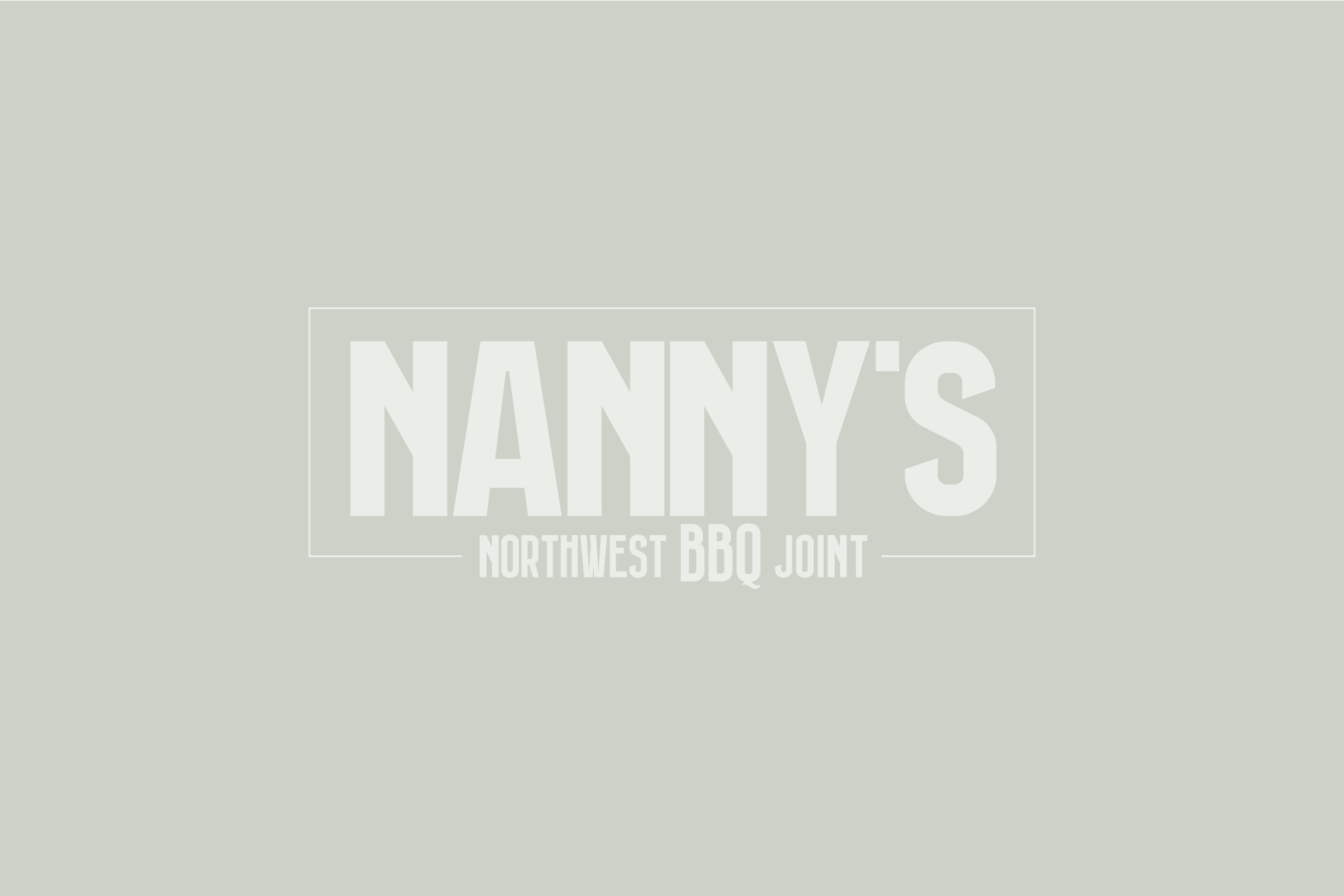 Nanny's Northwest BBQ Joint inverted white logo on green/grey background