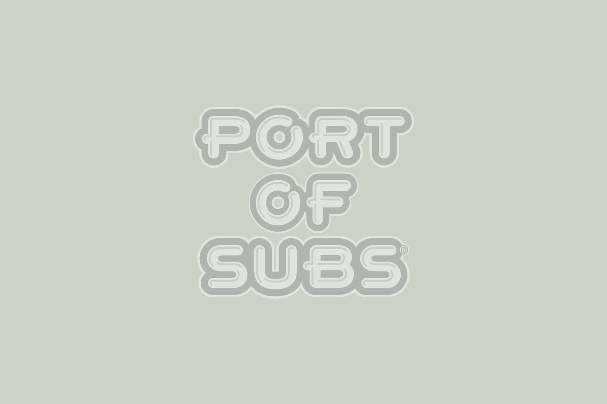 Port of Subs inverted white logo on green/grey background