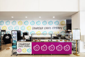 Lowrider Cookie Co display case with merchandise
