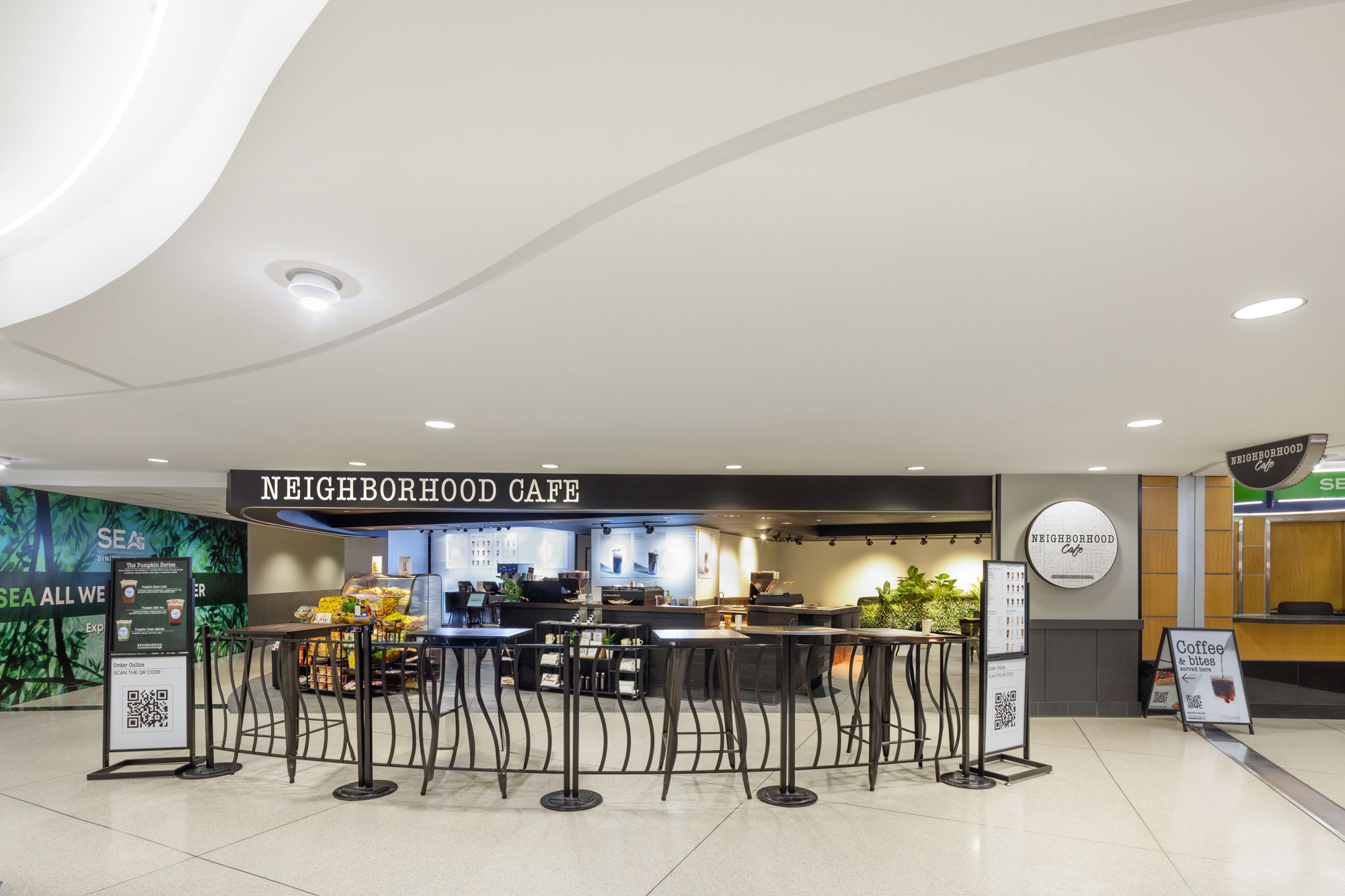Neighborhood Cafe with seating in front