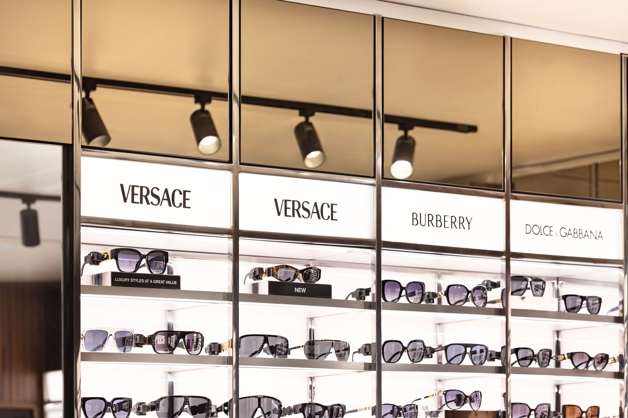 Sunglass Hut with Versace, Burberry and Dolce & Gabanna displays
