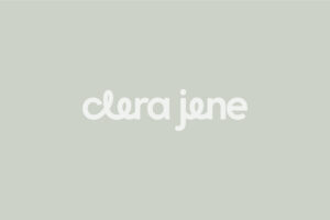 Clara Jane logo on green/grey background