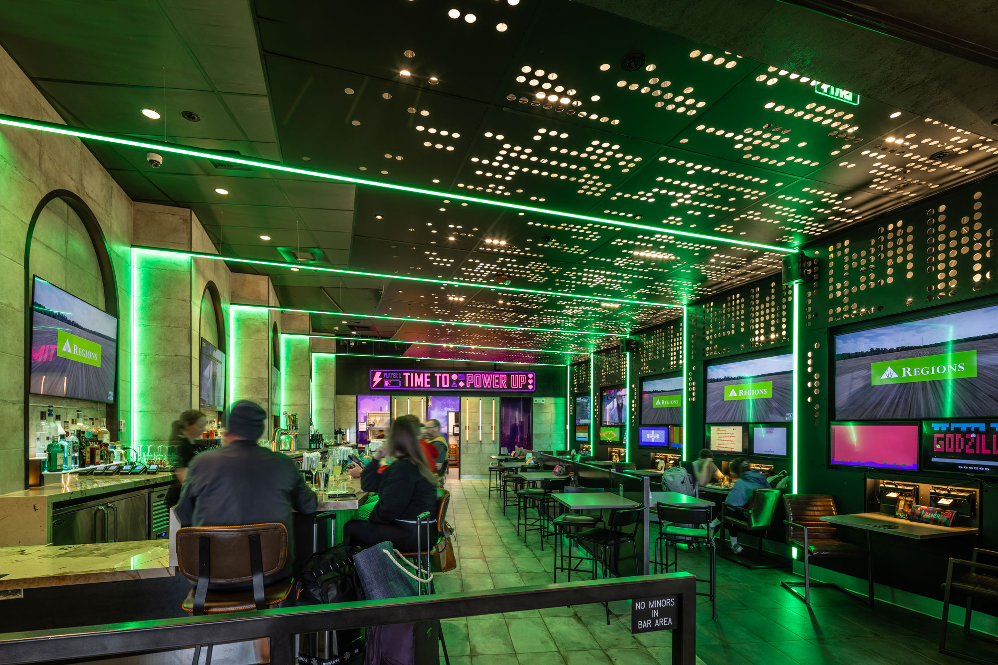 Sky Gamerz interior view with green mood lighting