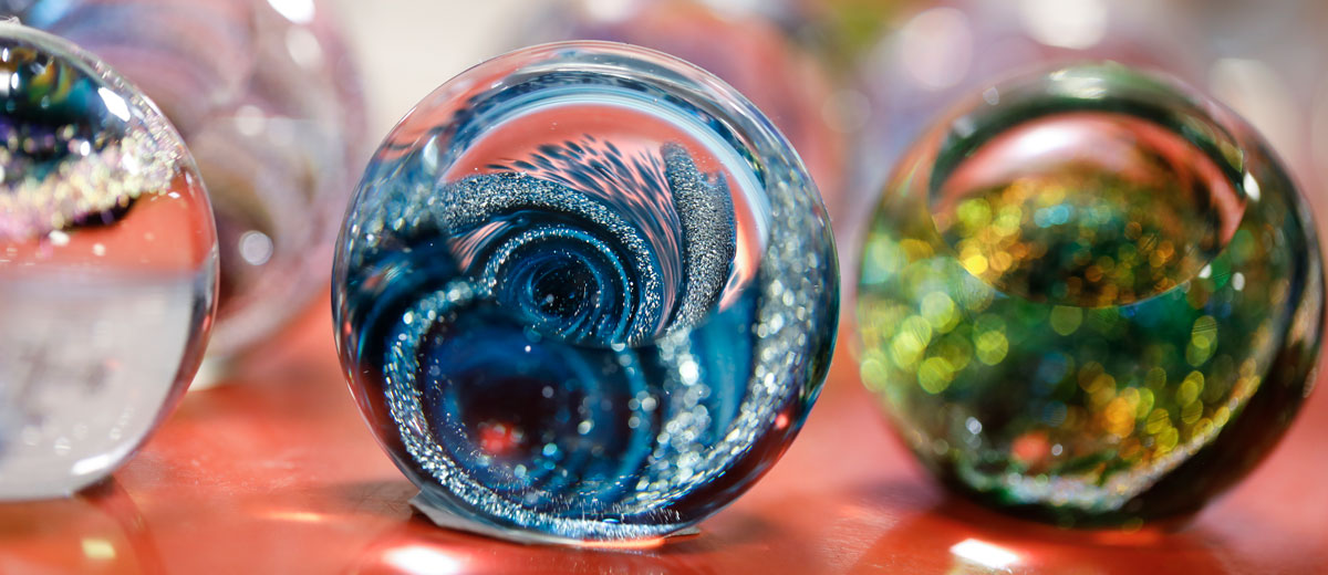 Made in Washington colorful glass balls with designs